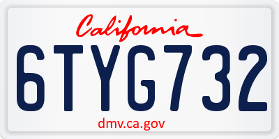 CA license plate 6TYG732