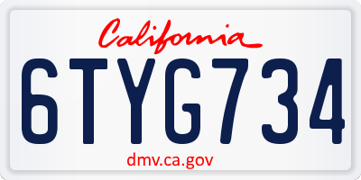 CA license plate 6TYG734