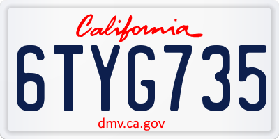 CA license plate 6TYG735