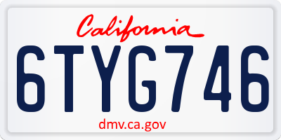 CA license plate 6TYG746