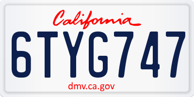 CA license plate 6TYG747