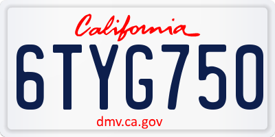 CA license plate 6TYG750