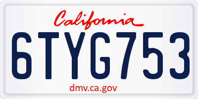 CA license plate 6TYG753