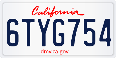 CA license plate 6TYG754