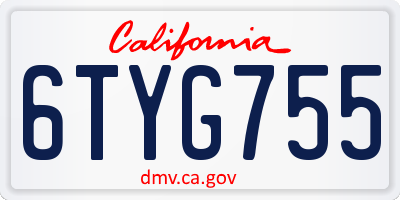 CA license plate 6TYG755