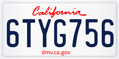 CA license plate 6TYG756