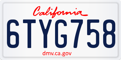 CA license plate 6TYG758