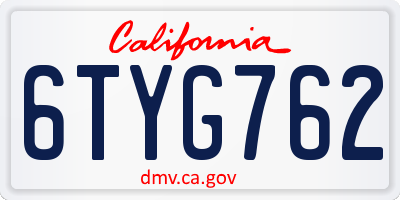 CA license plate 6TYG762