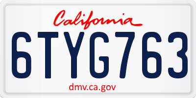 CA license plate 6TYG763