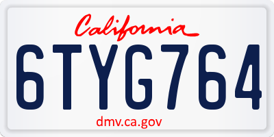 CA license plate 6TYG764