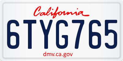 CA license plate 6TYG765