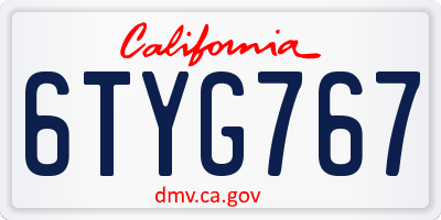 CA license plate 6TYG767