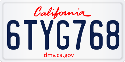 CA license plate 6TYG768