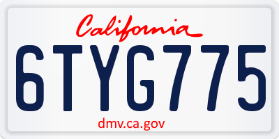 CA license plate 6TYG775