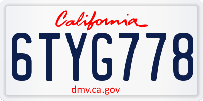 CA license plate 6TYG778