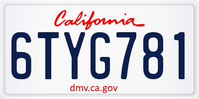 CA license plate 6TYG781