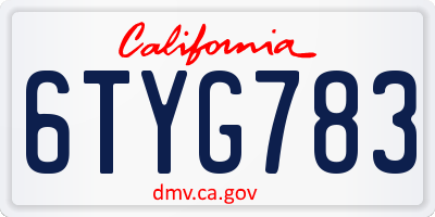 CA license plate 6TYG783