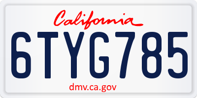 CA license plate 6TYG785
