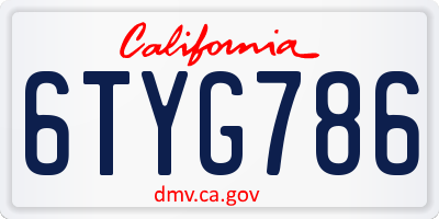CA license plate 6TYG786