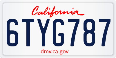 CA license plate 6TYG787