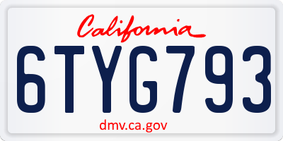 CA license plate 6TYG793