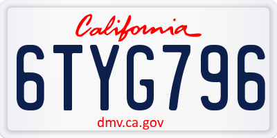 CA license plate 6TYG796