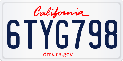 CA license plate 6TYG798