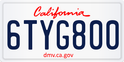 CA license plate 6TYG800
