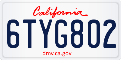 CA license plate 6TYG802