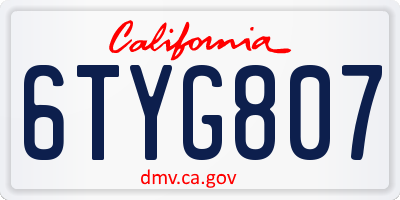 CA license plate 6TYG807