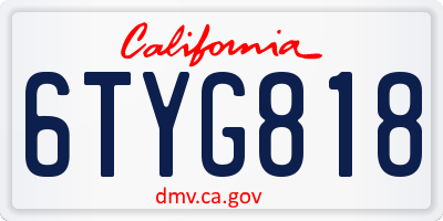 CA license plate 6TYG818