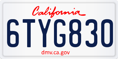 CA license plate 6TYG830