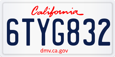 CA license plate 6TYG832