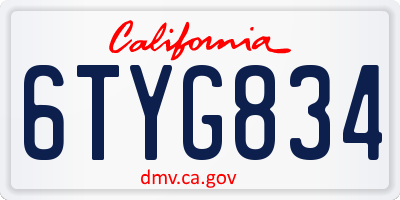 CA license plate 6TYG834