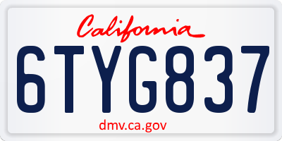 CA license plate 6TYG837