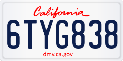CA license plate 6TYG838