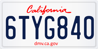 CA license plate 6TYG840