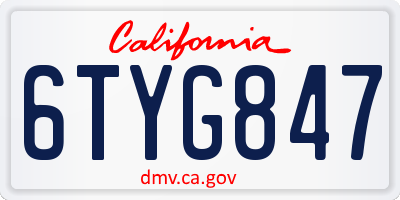 CA license plate 6TYG847