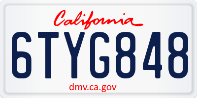 CA license plate 6TYG848