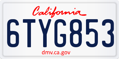 CA license plate 6TYG853