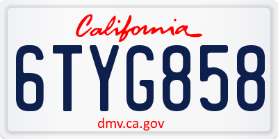 CA license plate 6TYG858