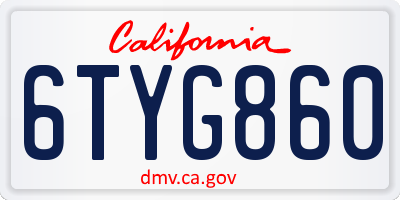 CA license plate 6TYG860