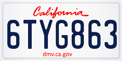 CA license plate 6TYG863