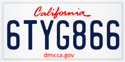 CA license plate 6TYG866
