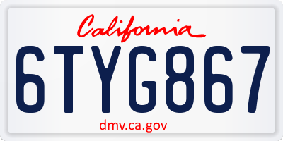 CA license plate 6TYG867