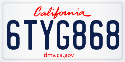 CA license plate 6TYG868