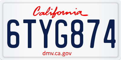 CA license plate 6TYG874