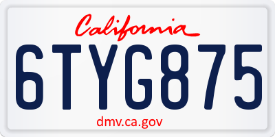 CA license plate 6TYG875