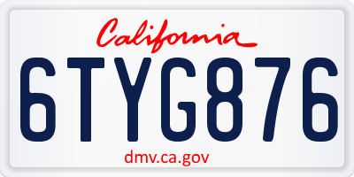 CA license plate 6TYG876