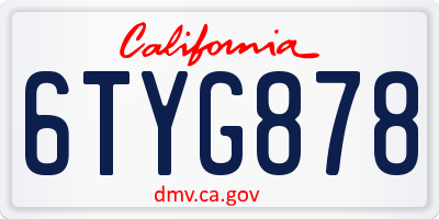 CA license plate 6TYG878